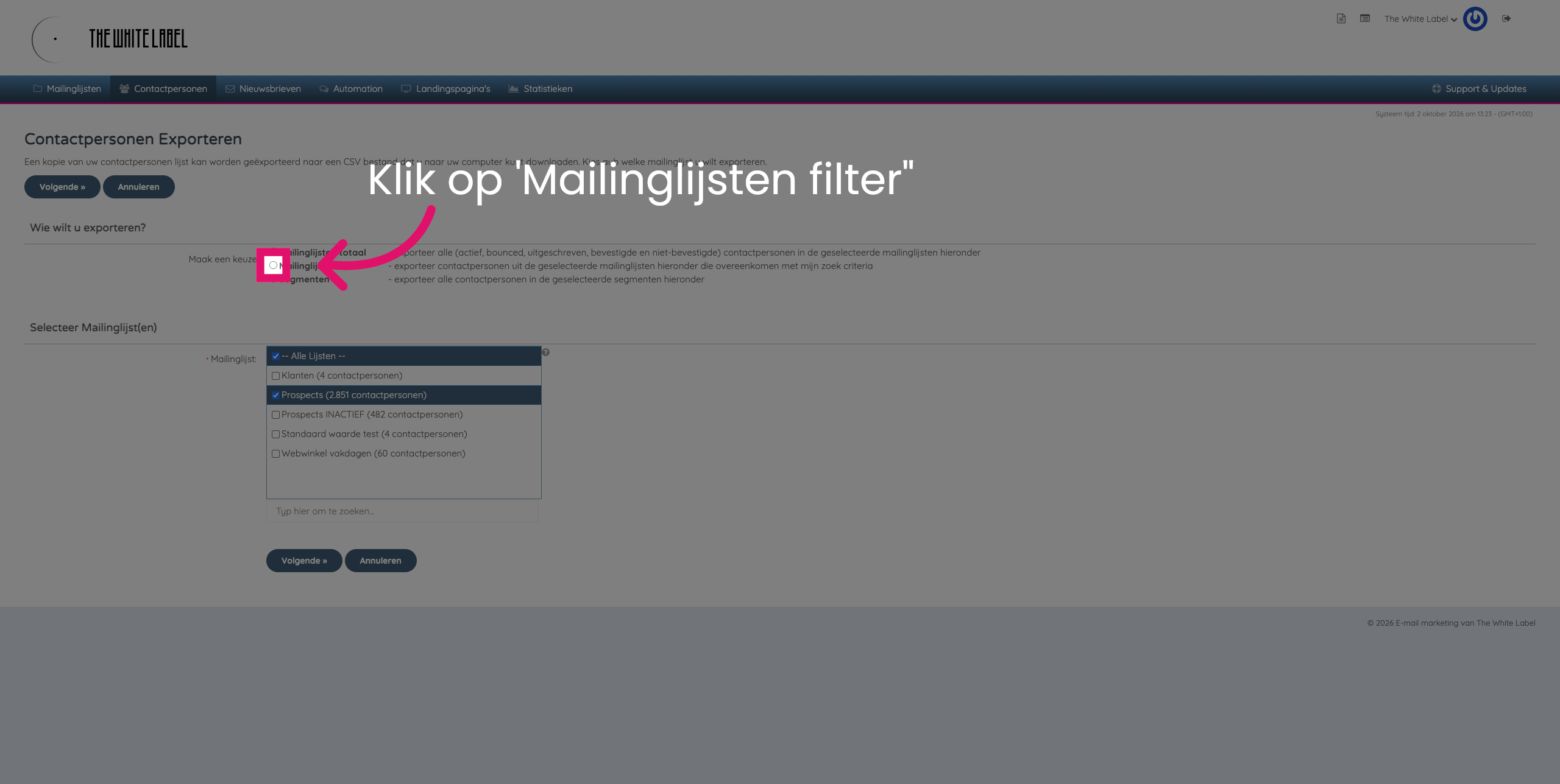 Stap 6: Filter mailinglijsten voor export