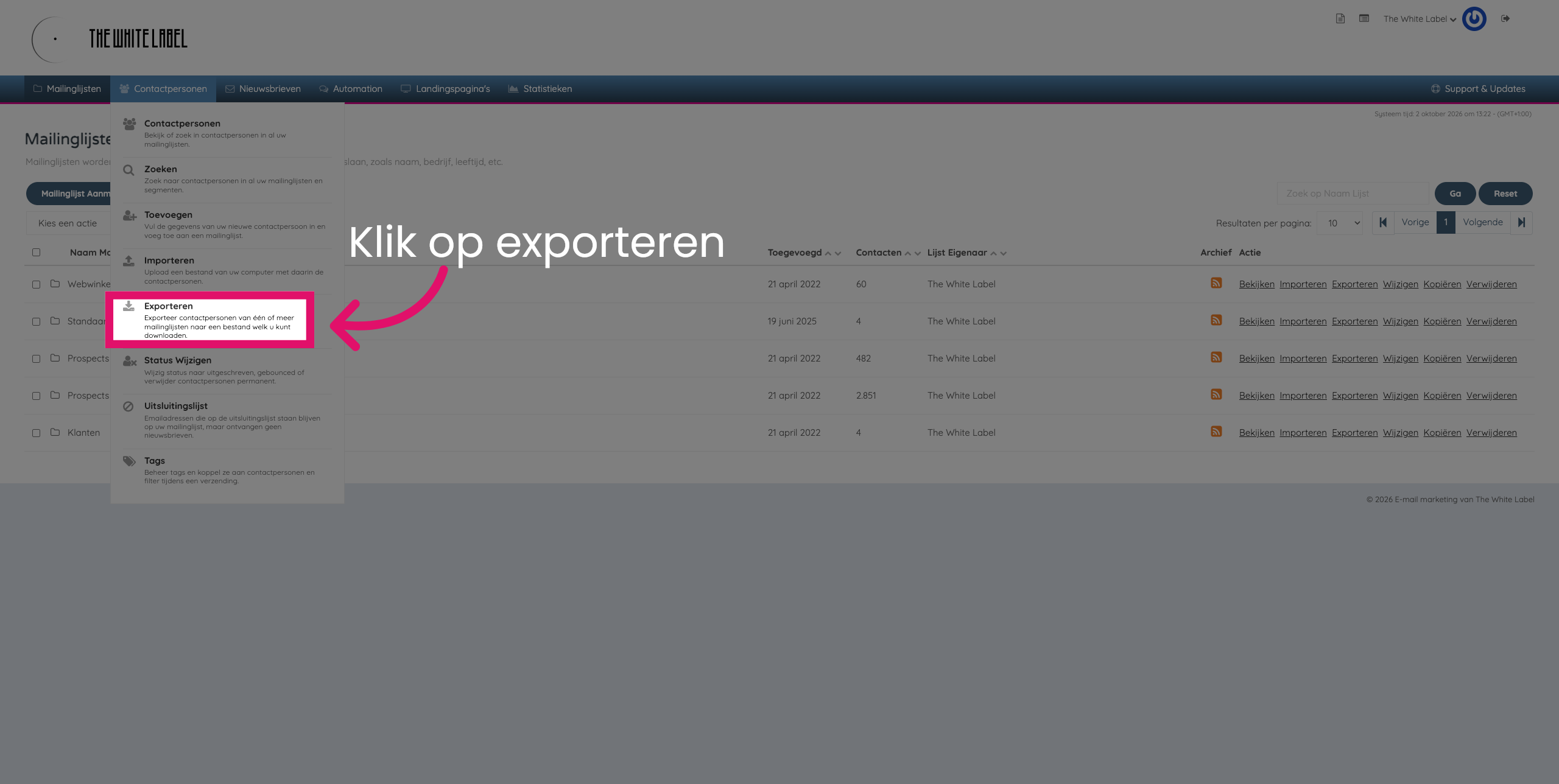 Stap 3: Start exportproces voor contactpersonen